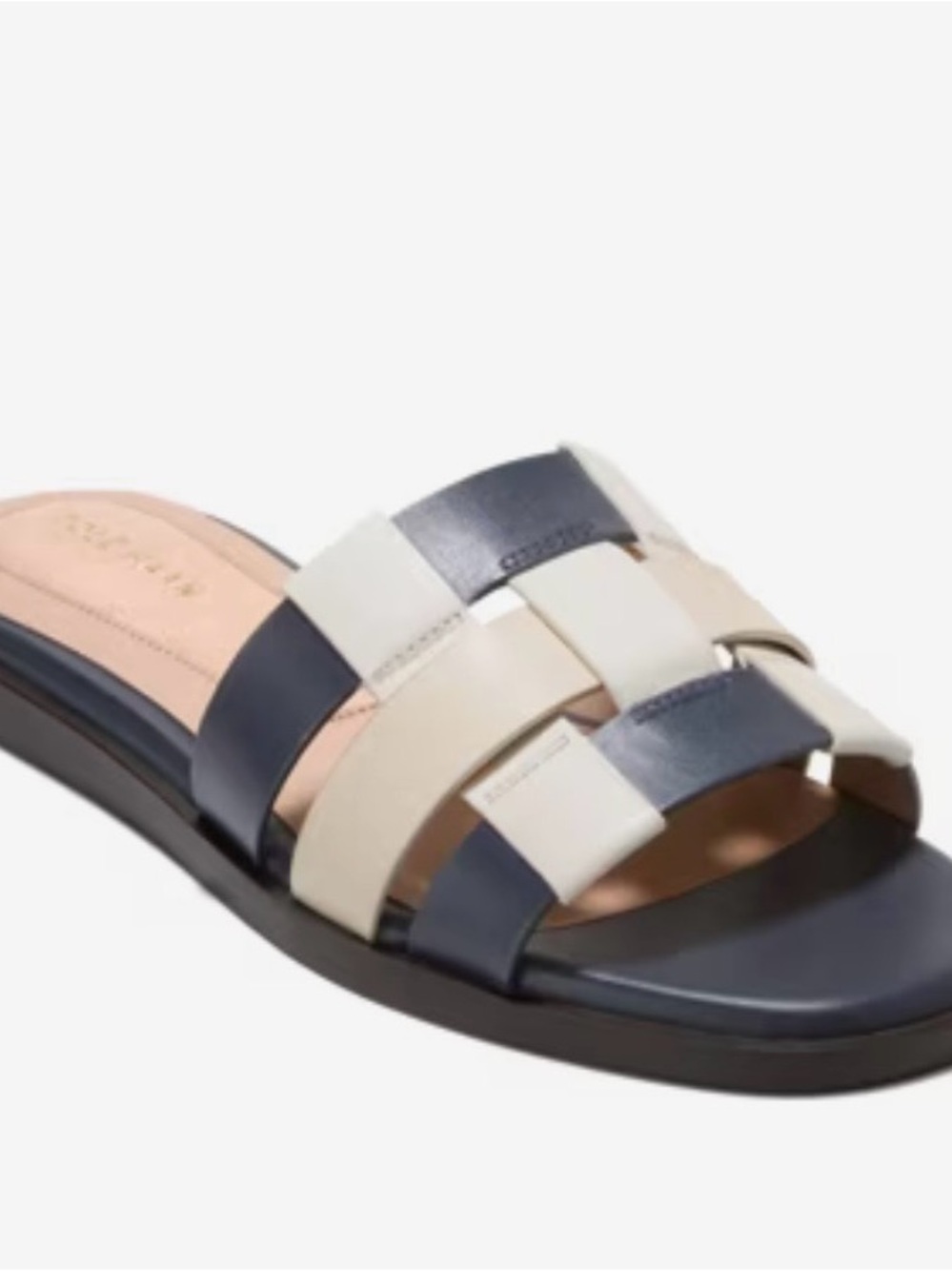 Cole Haan Woven Leather Slide Sandal - Navy & Cream
